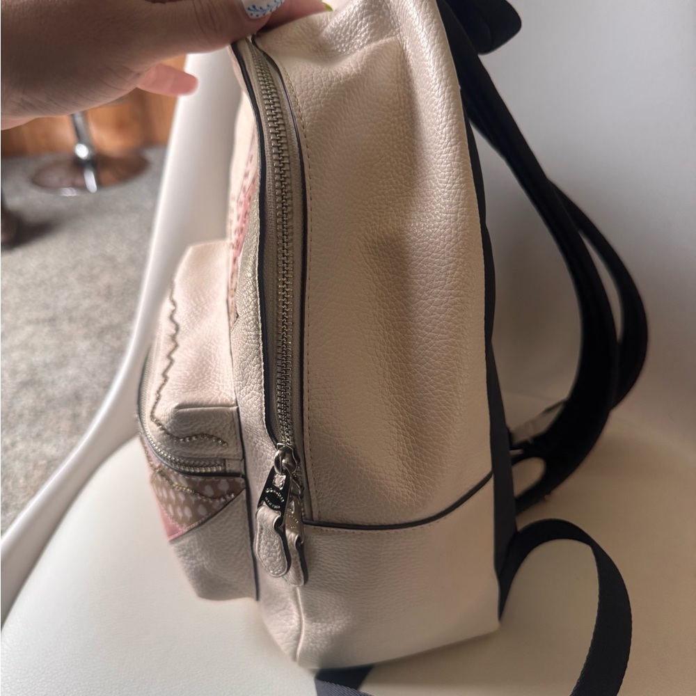 Coach Cream Pebble Leather Backpack with Pink Patchwork Accents - Picture 5 of 9